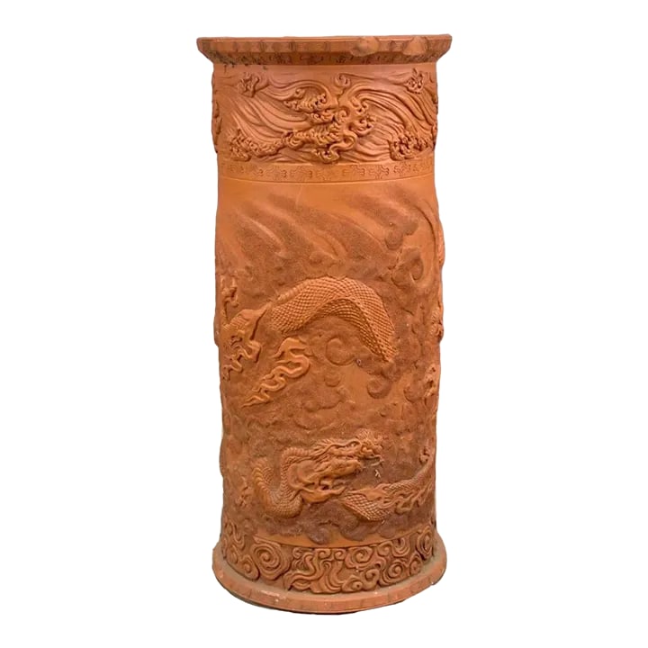 19th Century Japanese Meiji Era Dragon Embellished Tokoname Terracotta Red Ware Ceramic Umbrella Sta (1 of 7)