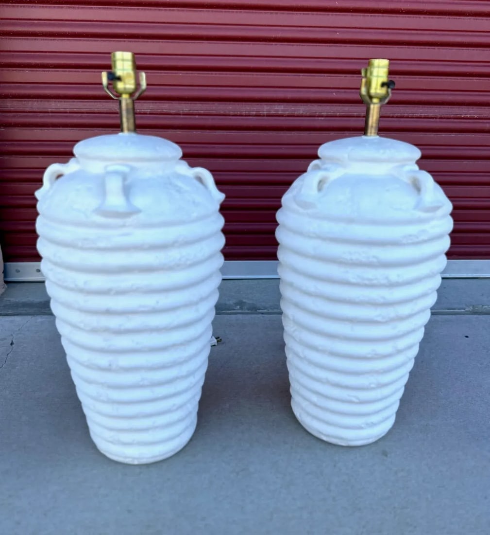 Postmodern Plaster Large Beehive Table Lamps-A Pair - 5