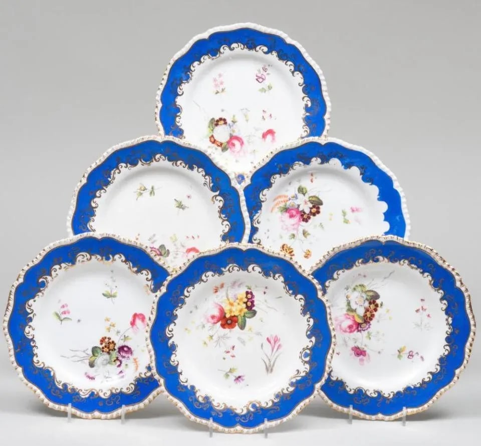 19th Century English Blue Border Porcelain Dessert Service- 16 Pieces - 8