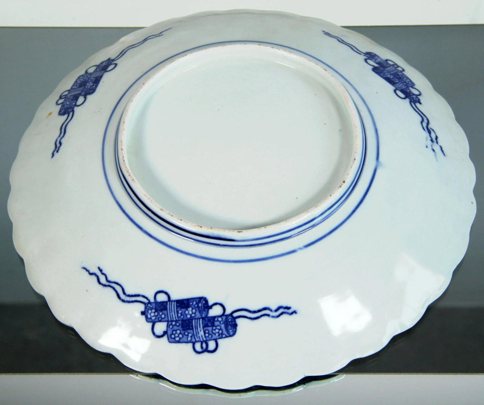 Antique Late 19th Century Meiji Period Japanese Blue & White Porcelain Charger - 6