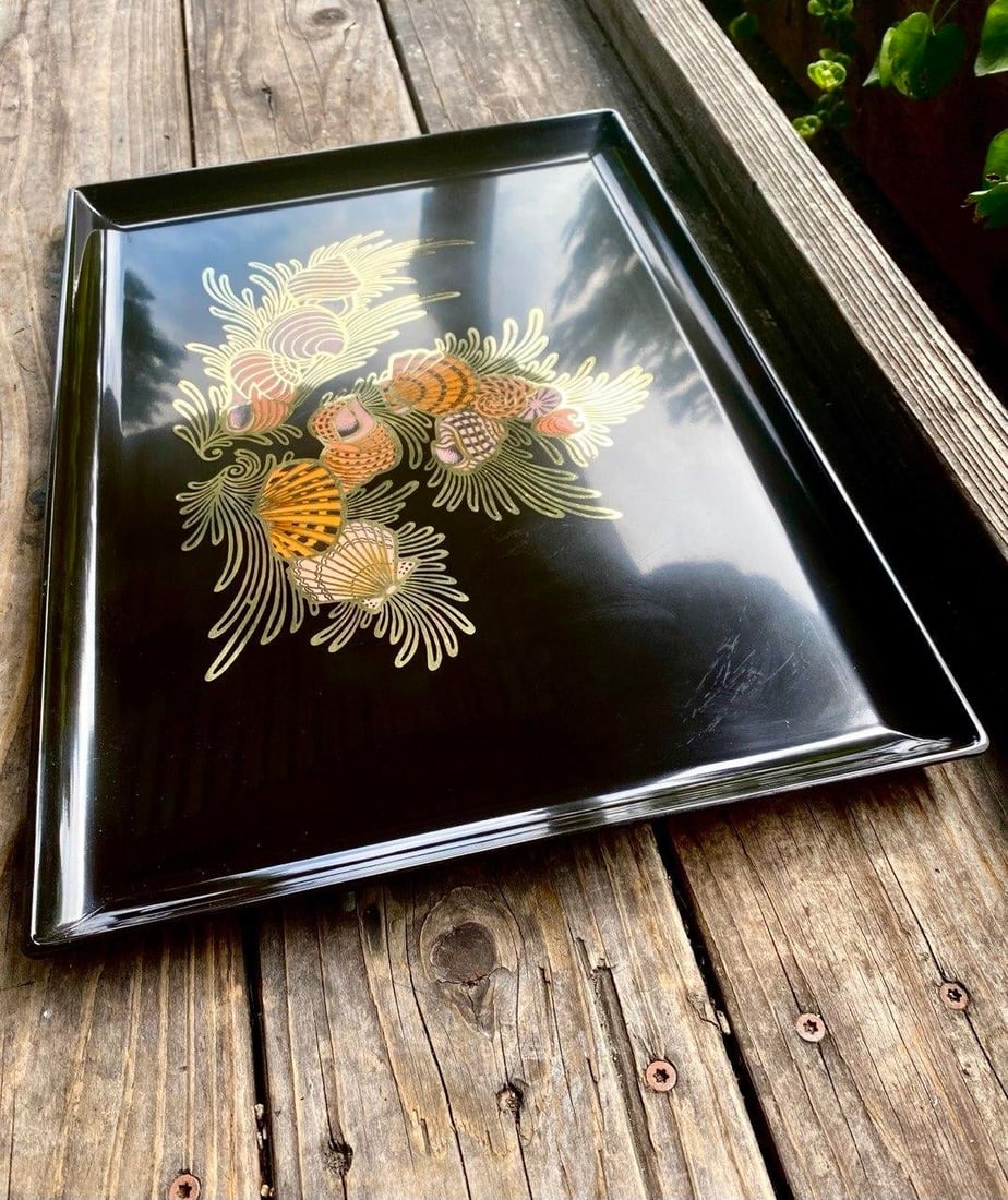 Vintage Couroc of Monterey Seashell & Brass Inlay Serving Tray, 18" - 3