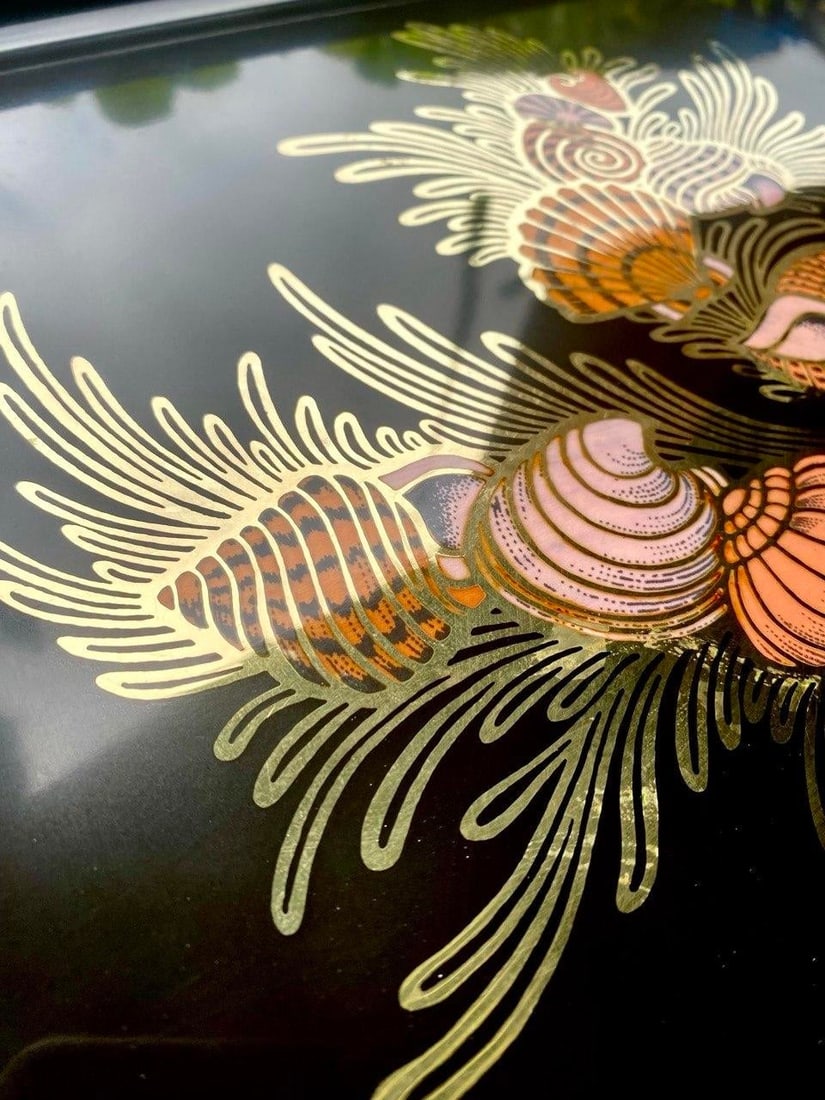 Vintage Couroc of Monterey Seashell & Brass Inlay Serving Tray, 18" - 6