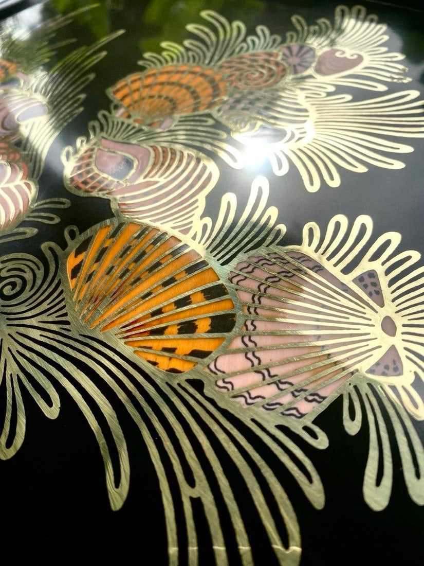 Vintage Couroc of Monterey Seashell & Brass Inlay Serving Tray, 18" - 7