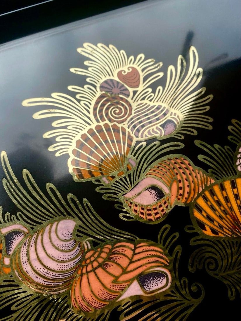 Vintage Couroc of Monterey Seashell & Brass Inlay Serving Tray, 18" - 8