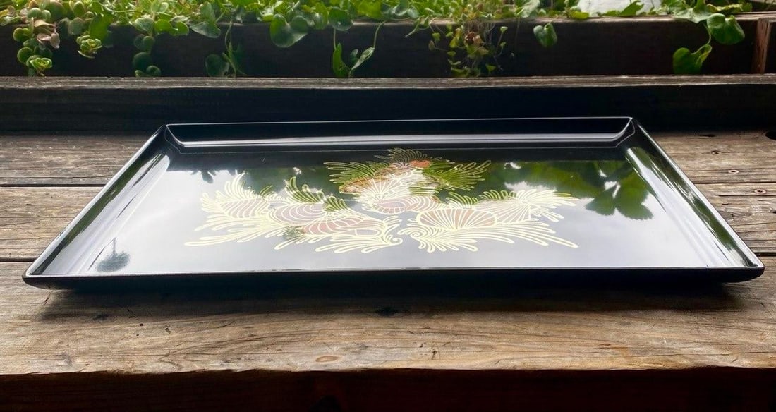 Vintage Couroc of Monterey Seashell & Brass Inlay Serving Tray, 18" - 9