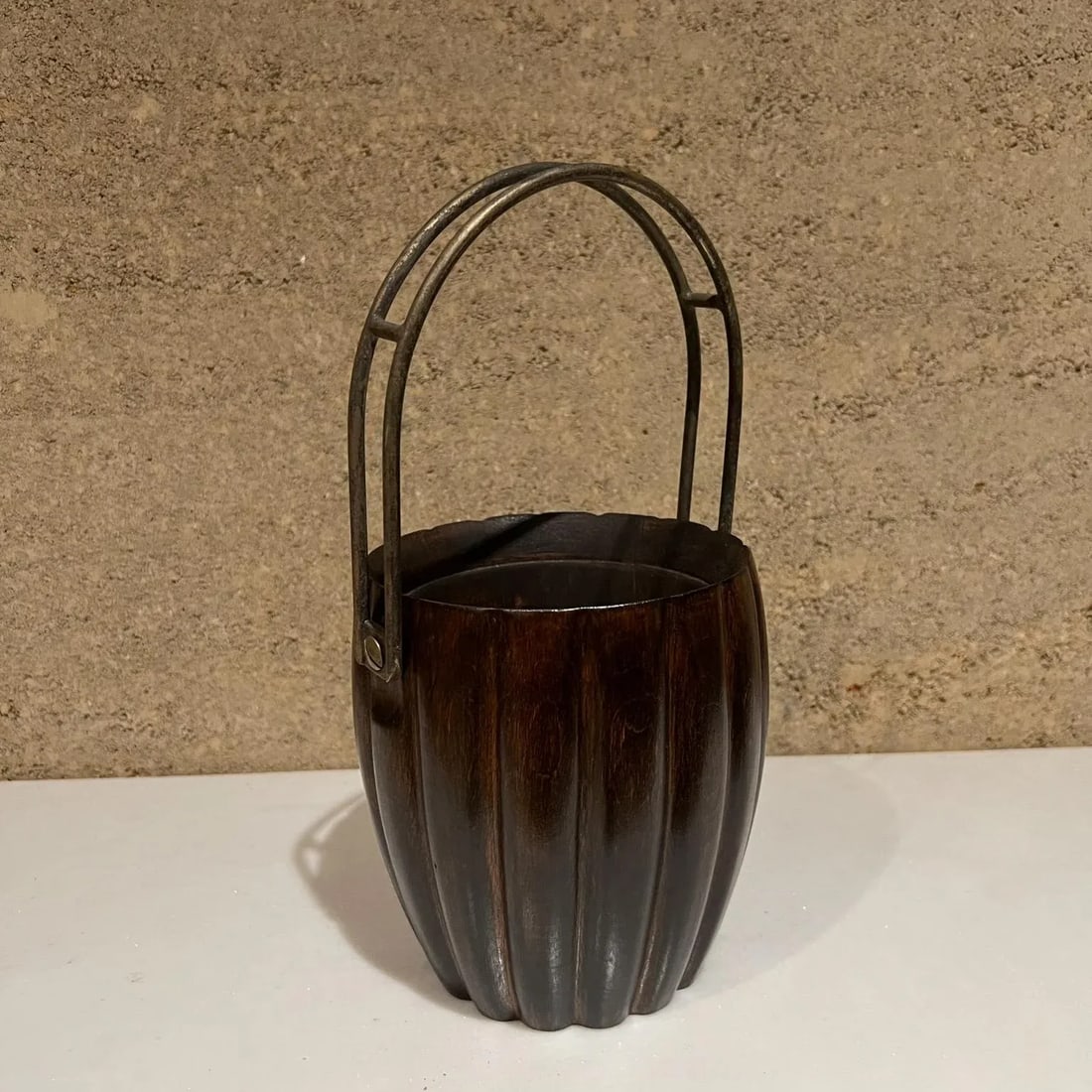 1950s Aldo Tura Macabo Cusano Wood Basket Brass Handle Milano Italy - 10