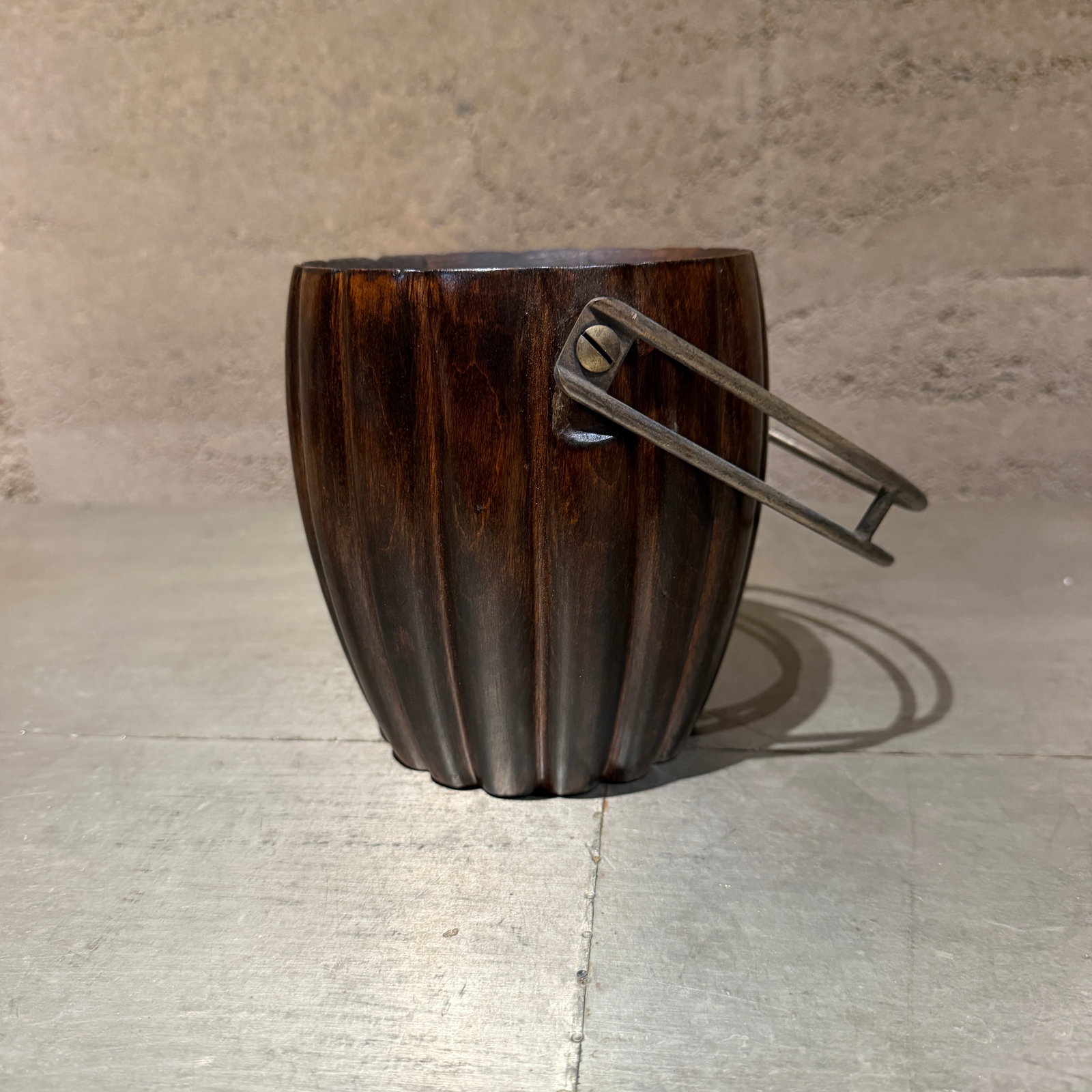 1950s Aldo Tura Macabo Cusano Wood Basket Brass Handle Milano Italy - 12