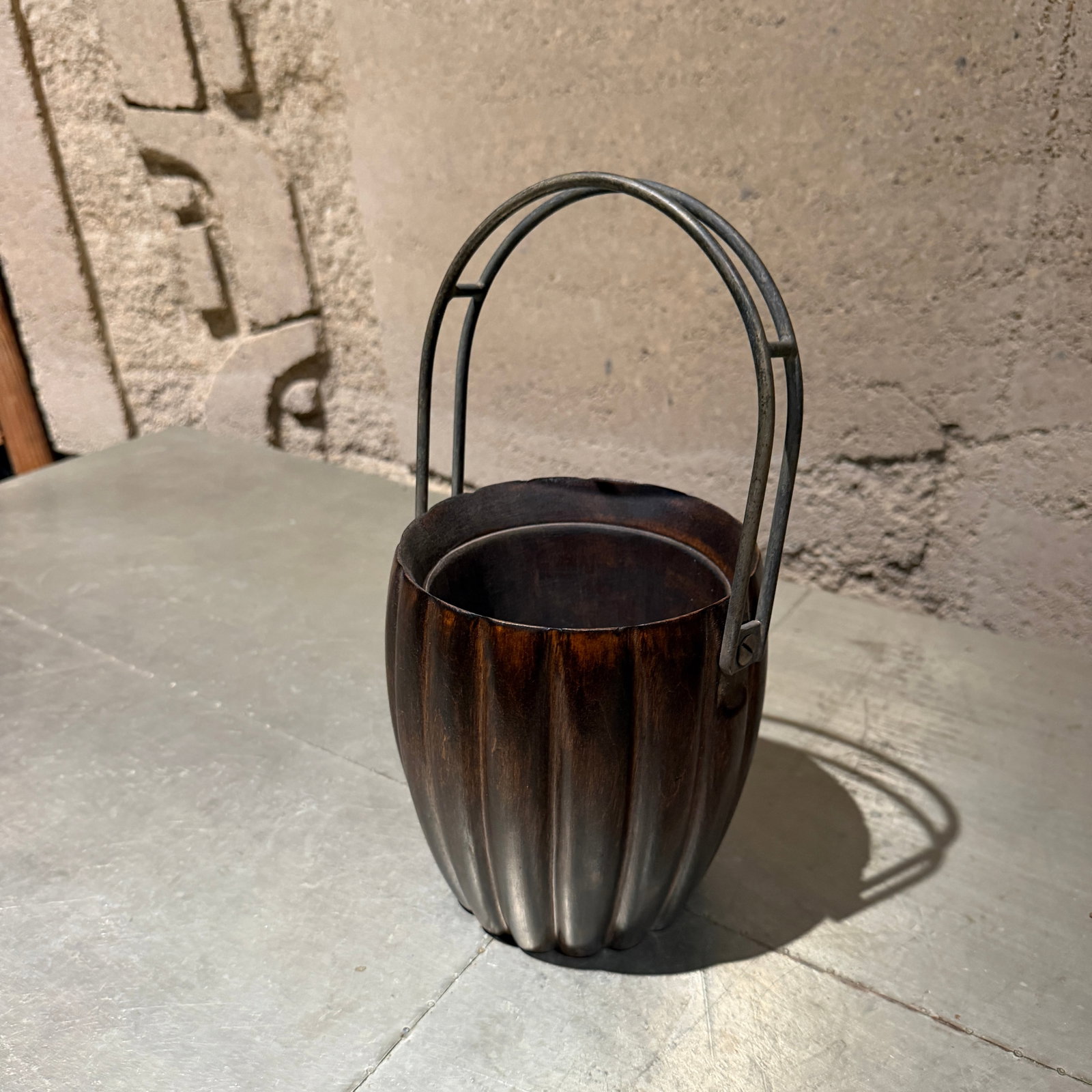 1950s Aldo Tura Macabo Cusano Wood Basket Brass Handle Milano Italy - 13