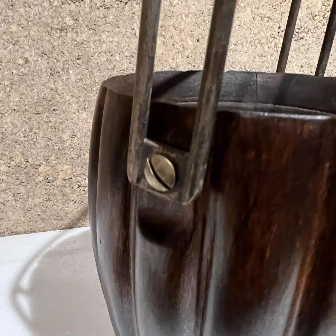1950s Aldo Tura Macabo Cusano Wood Basket Brass Handle Milano Italy - 8