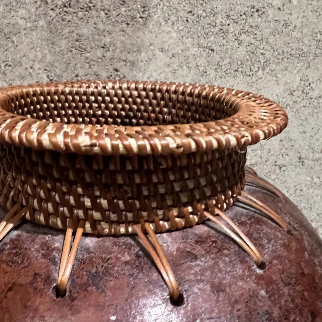 Modern Art Pottery Two Vases Woven Cane - 9