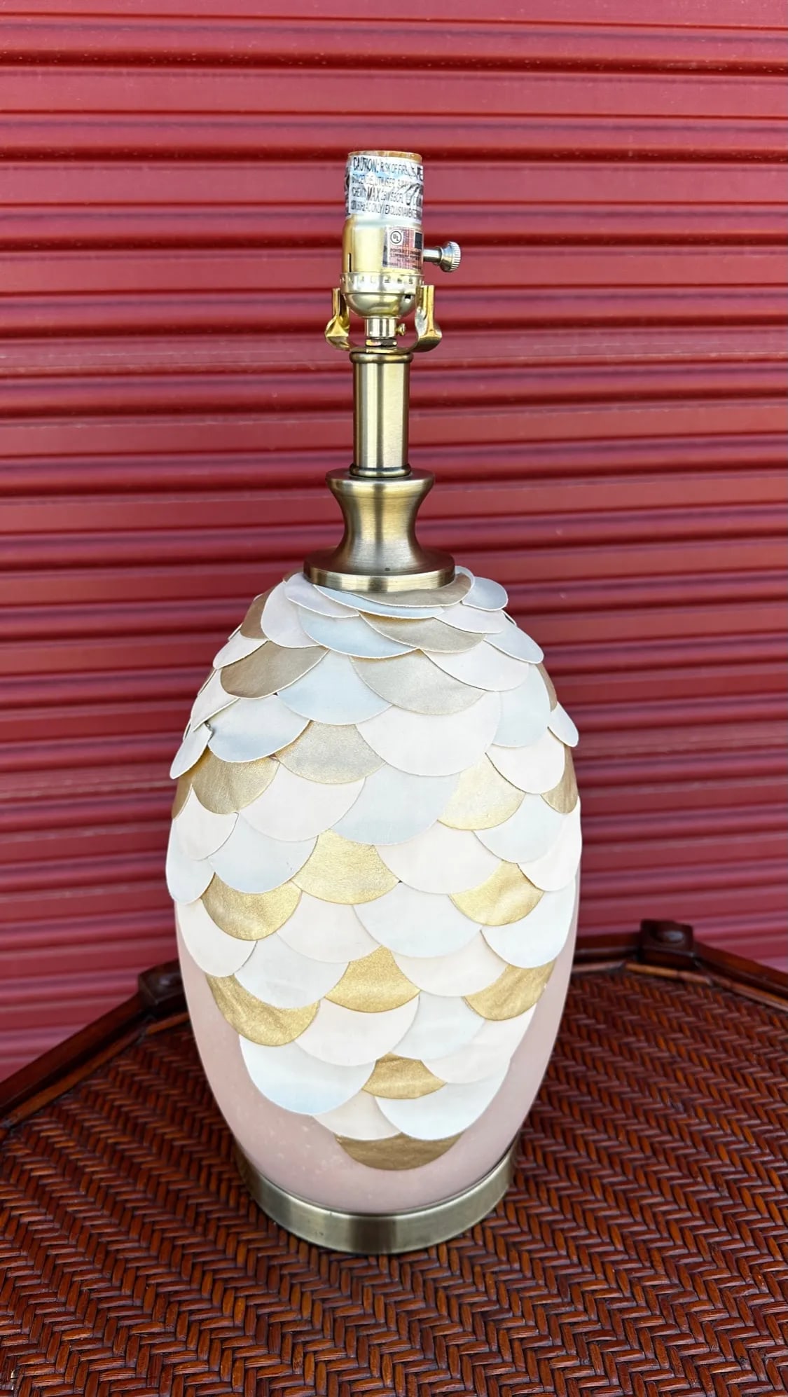 Vintage Peach W/Metallic Leather Table Lamp W/Shade - 2