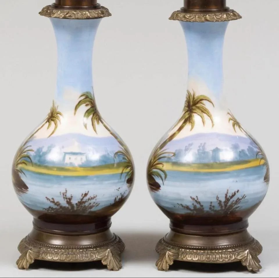 A Pair of Chinese Chinoiserie Oil Lamps Mounted as Table Lamps 19th Century - 3