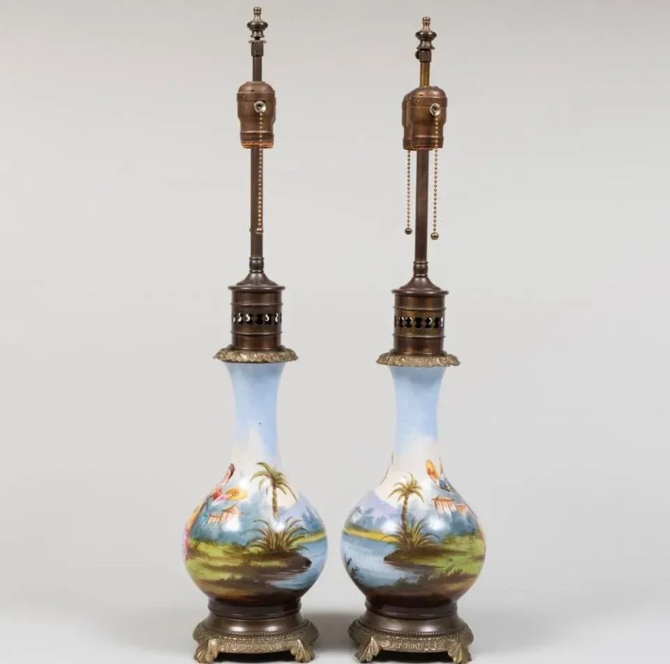 A Pair of Chinese Chinoiserie Oil Lamps Mounted as Table Lamps 19th Century - 6