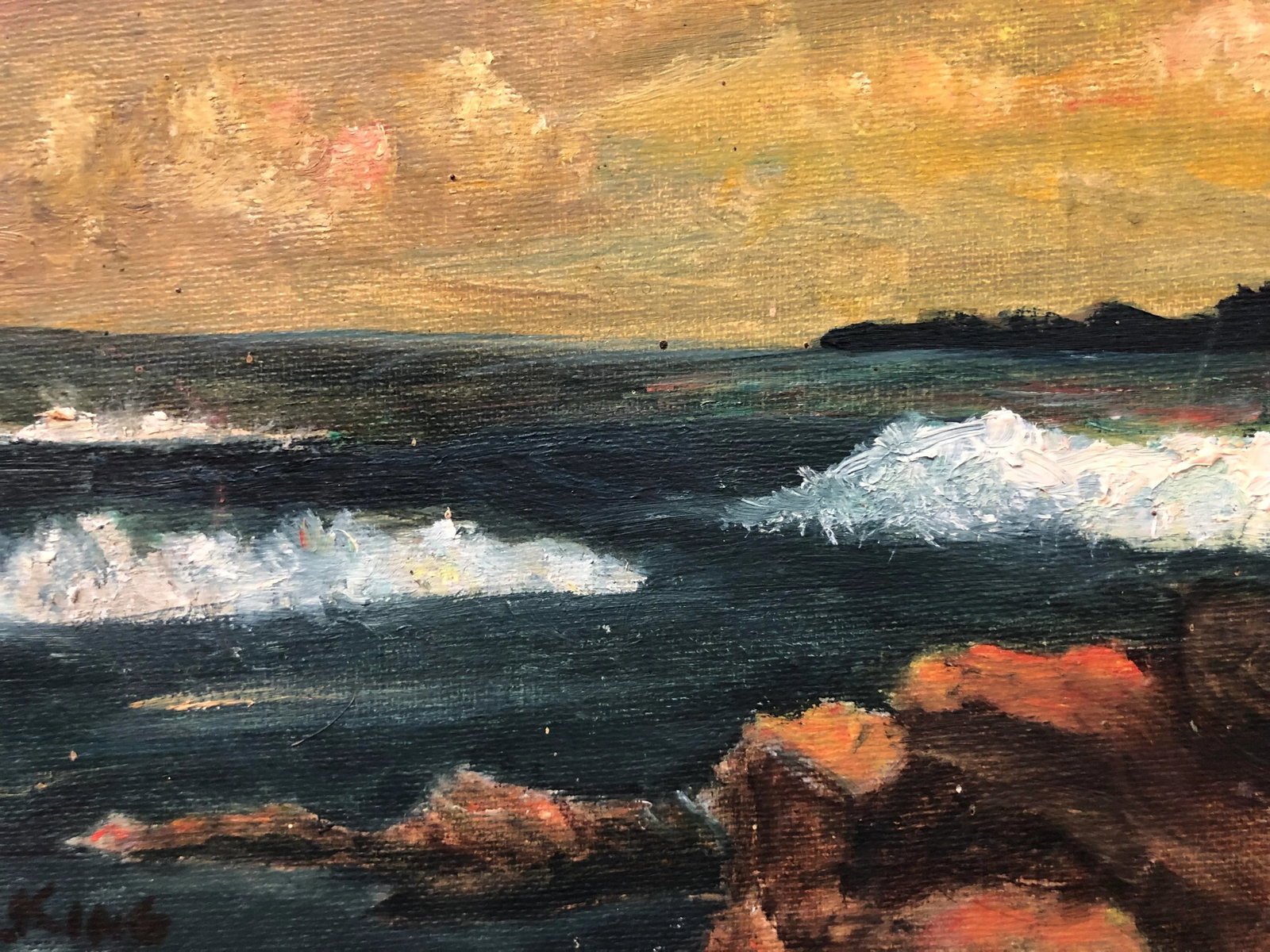 Early 20th Century Rocks & River - Oil on Canvas Signed by Altha King, Framed - 2