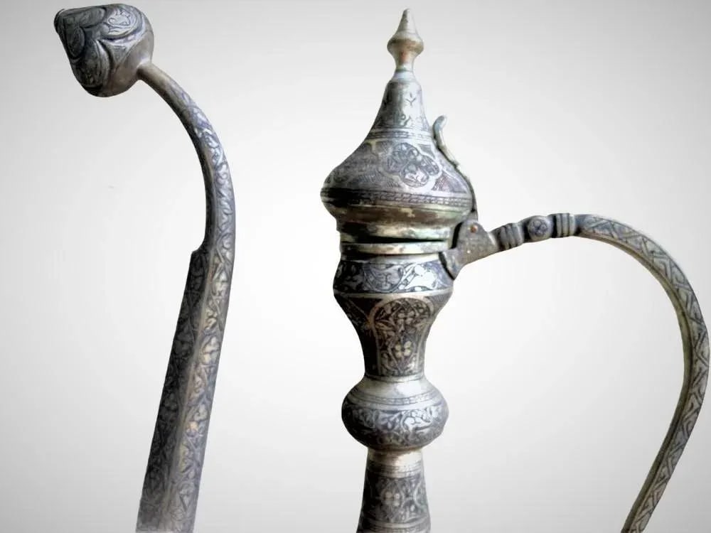 Antique Large Turkish Islamic Pewter Engraved Ewer - Early 20th Century - 11