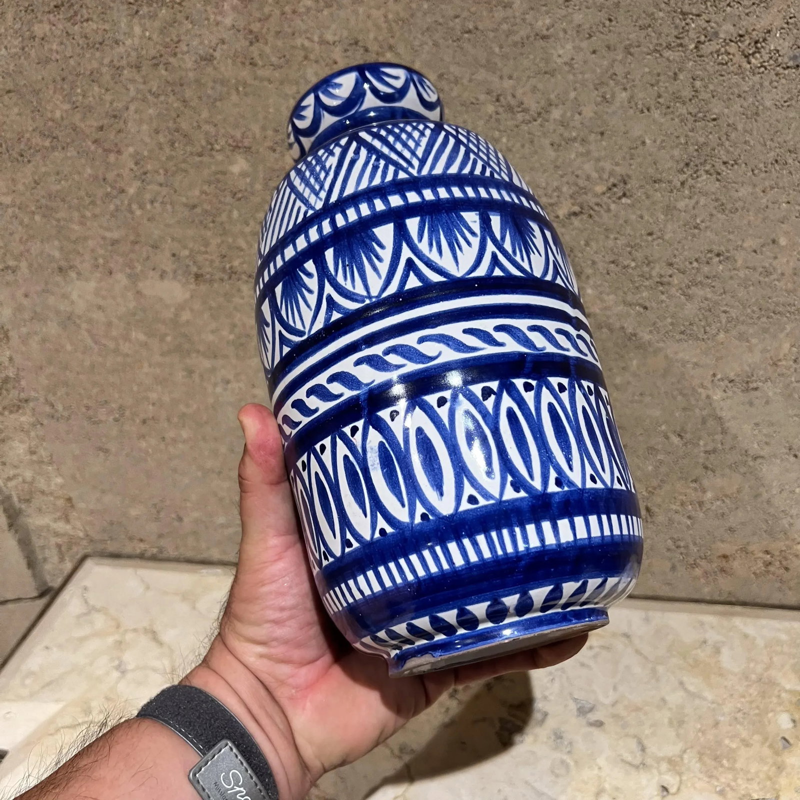 1970s Italian Vietri Art Vase Campagna Blue Handcrafted Pottery - 3