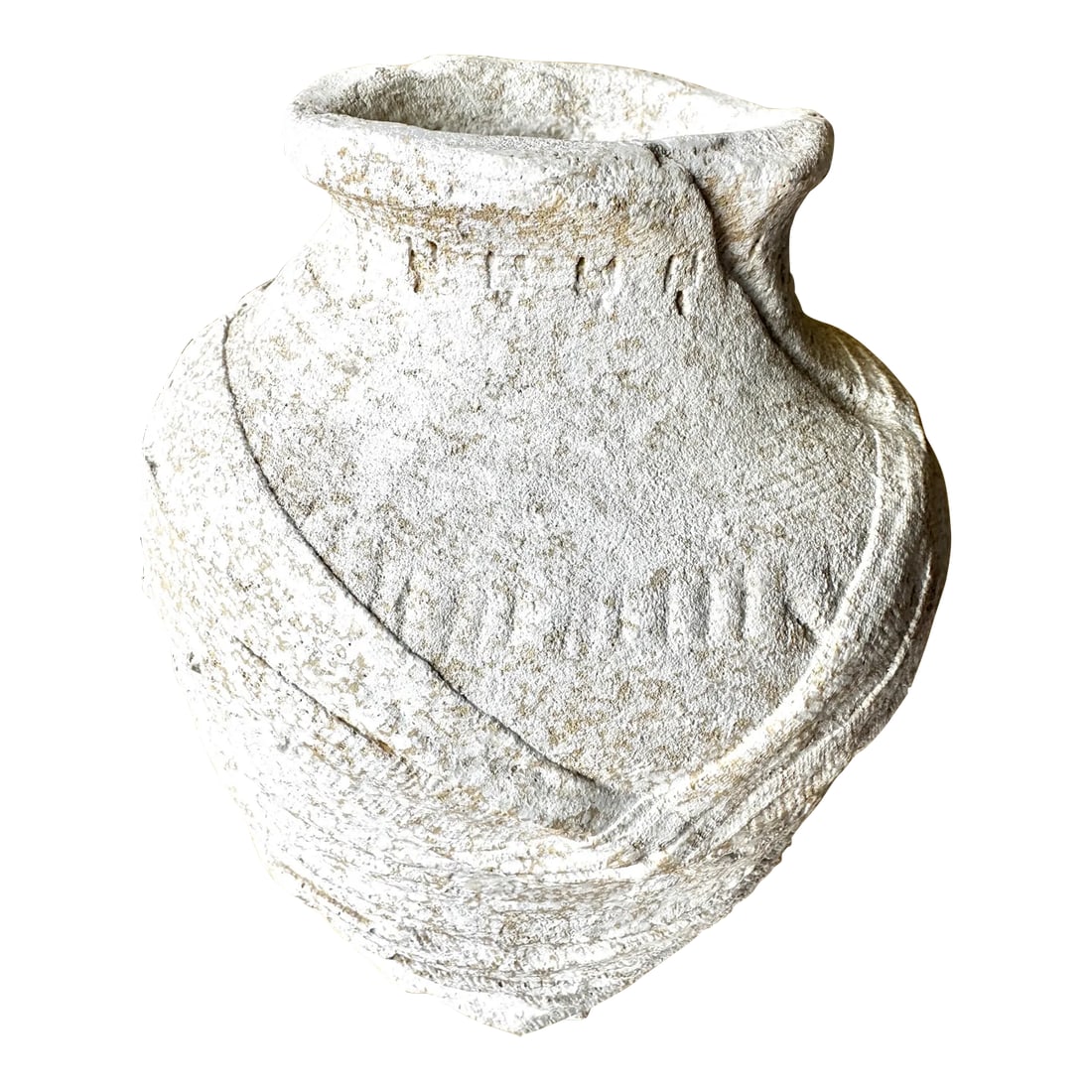 Vintage Plaster/Gauze Wrapped Textured Vase: Unique Layered Gauze wrapped in plaster and layered around the vase. In a neutral cream and tan mixture of color. Great clustered together with the same textured type vases in various sizes. I have
