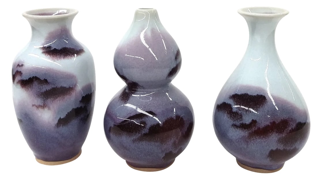 Chinese Jun Style Porcelain Vases - Set of 3 - 12