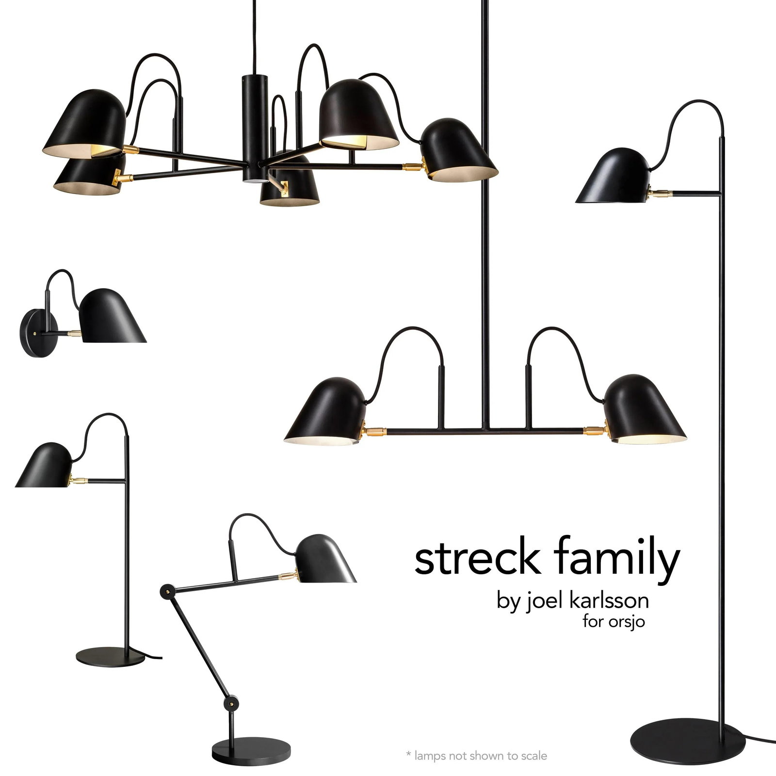 Streck' 2-Armed Ceiling Light by Joel Karlsson for Orsjo in Black - 8