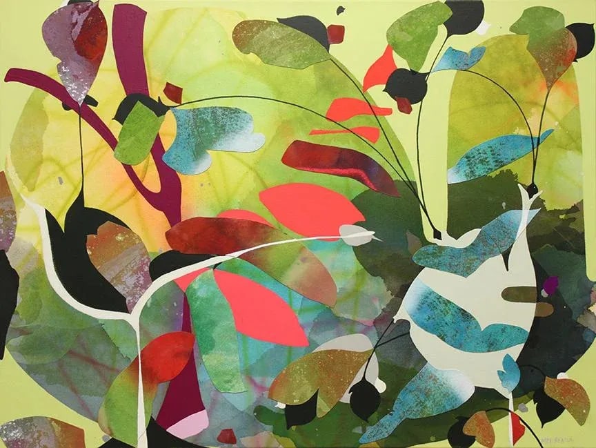 "We Rarely Knew Just What She Would Say Next" Original Abstract Mixed-Media Collage Painting by Mel: Painting title :: We Rarely Knew Just What She Would Say Next :: 36"x48" :: mixed media collage on canvas :: created by Mel Rea "I paint to create a momentary window of stillness: evoking calm,