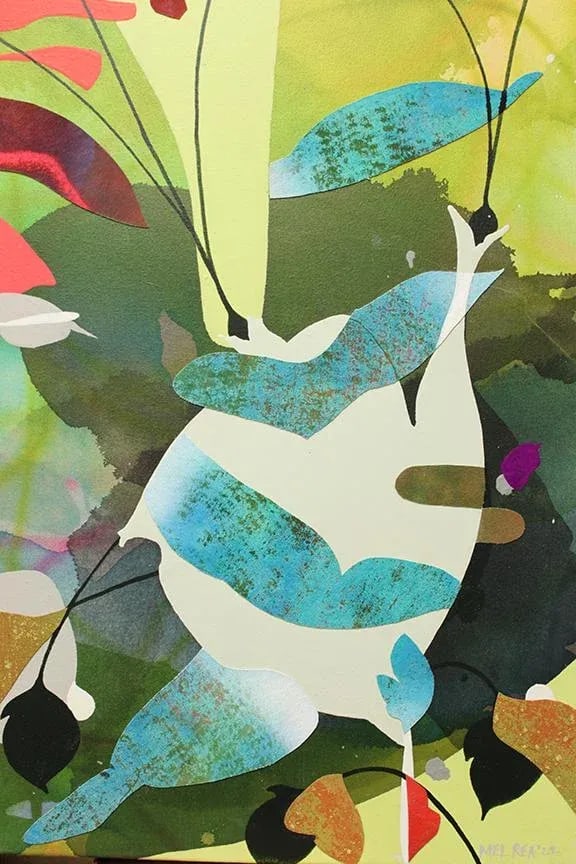 "We Rarely Knew Just What She Would Say Next" Original Abstract Mixed-Media Collage Painting by Mel - 4