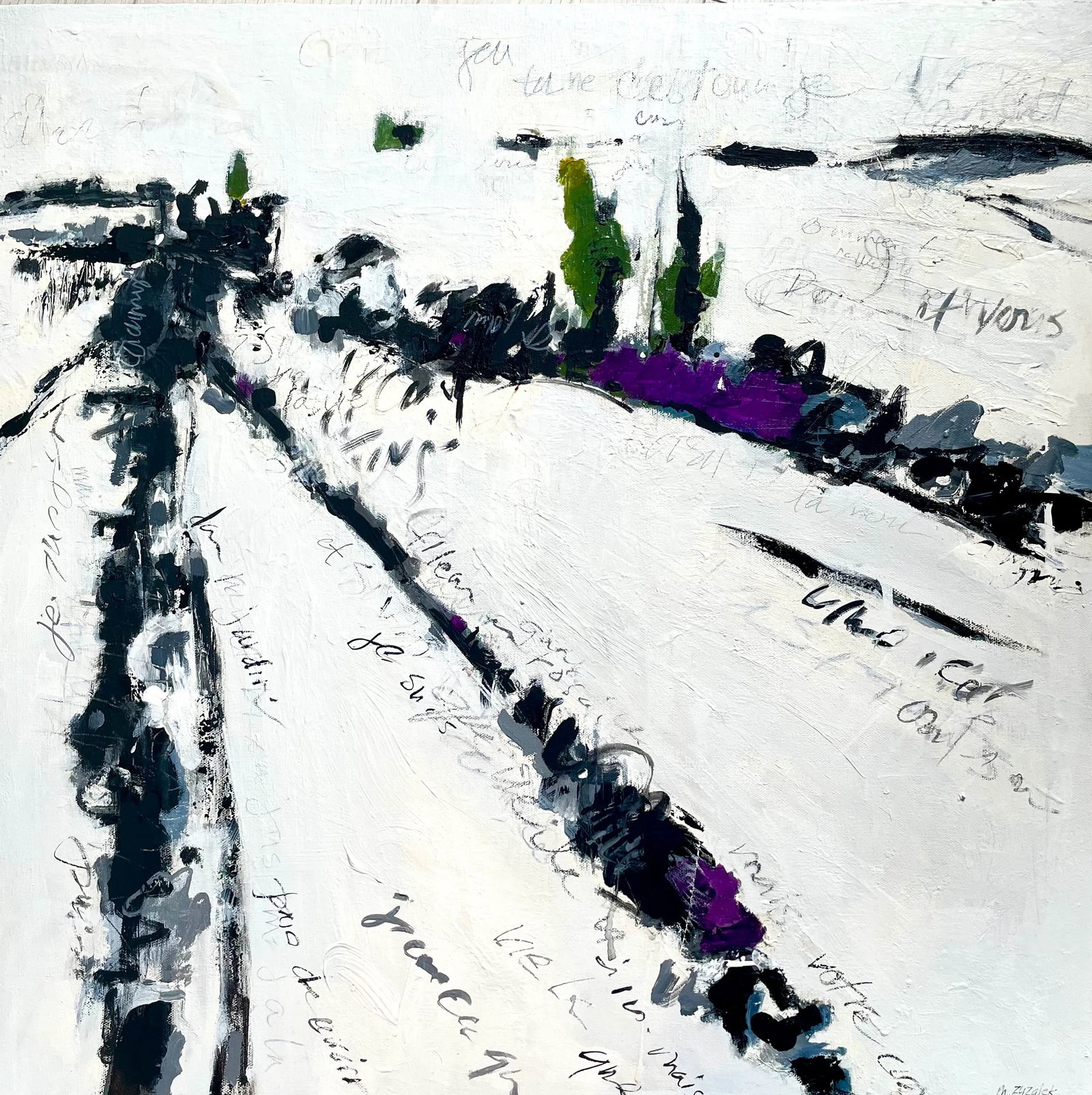Landscape Abstract Painting "Poems to Provence" Abstract Painting in Black and Greys by Michele Zuza - 2