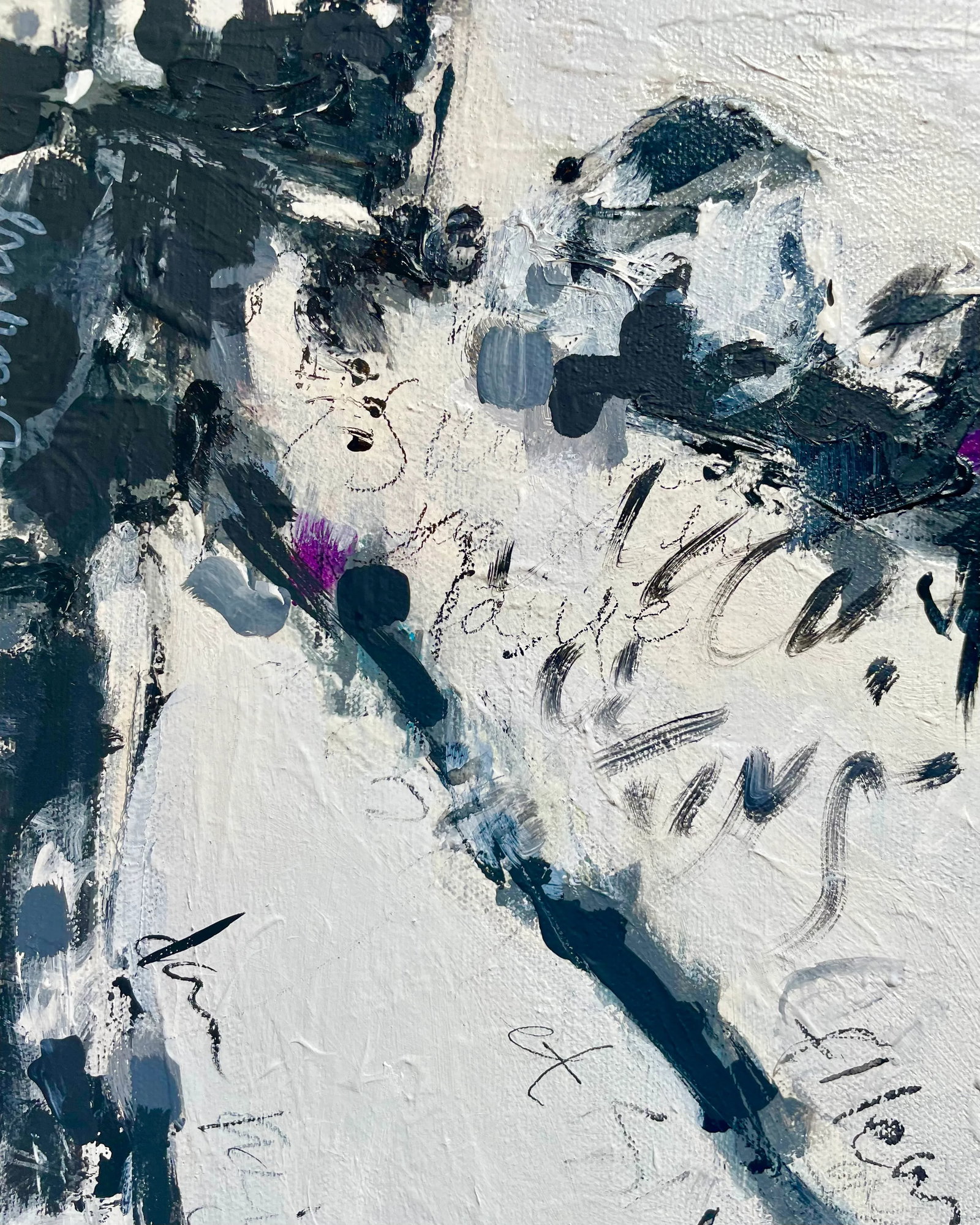 Landscape Abstract Painting "Poems to Provence" Abstract Painting in Black and Greys by Michele Zuza - 4