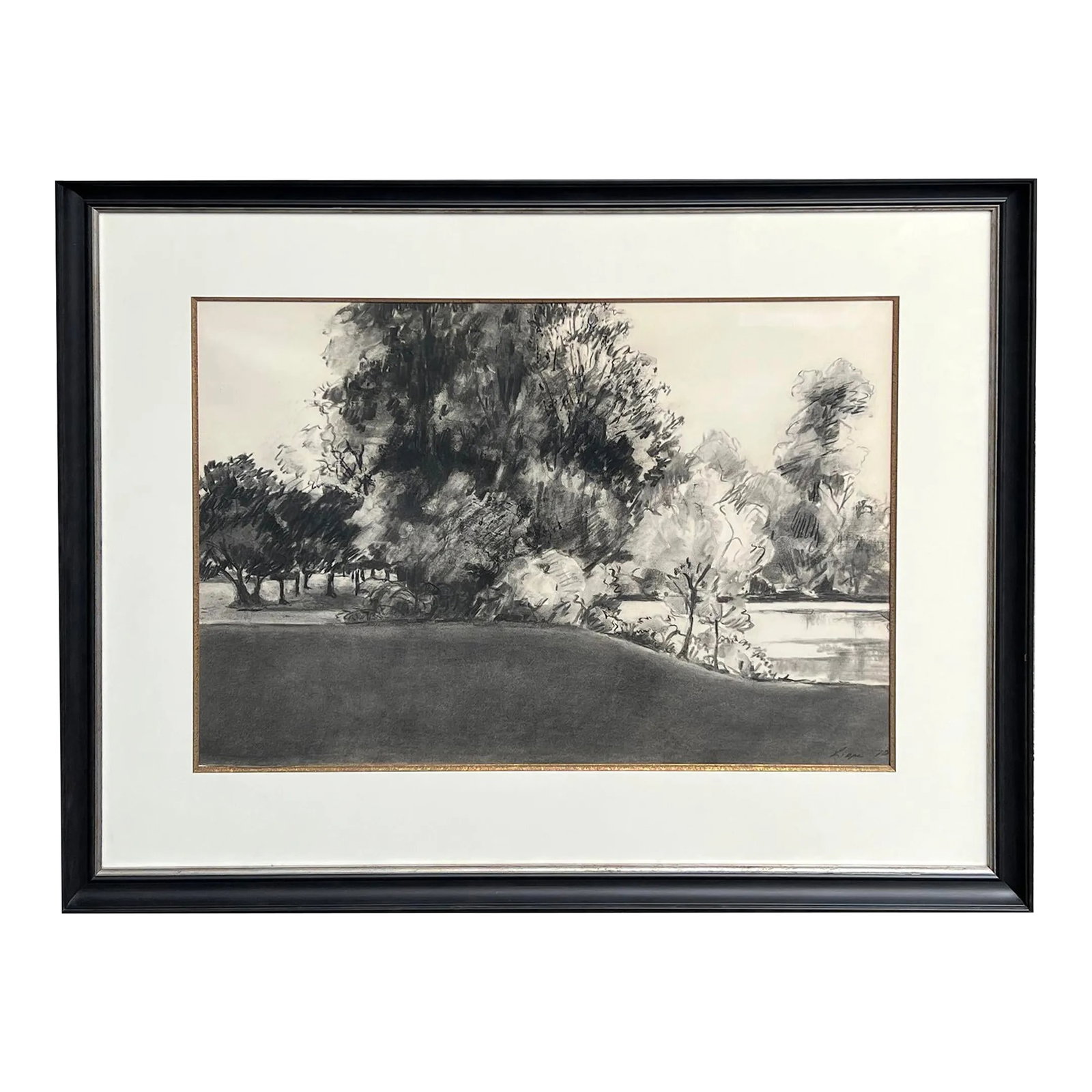 Charcoal on Paper: 'The Edge of the Park' Signed 'Liepe '70' (1 of 7)