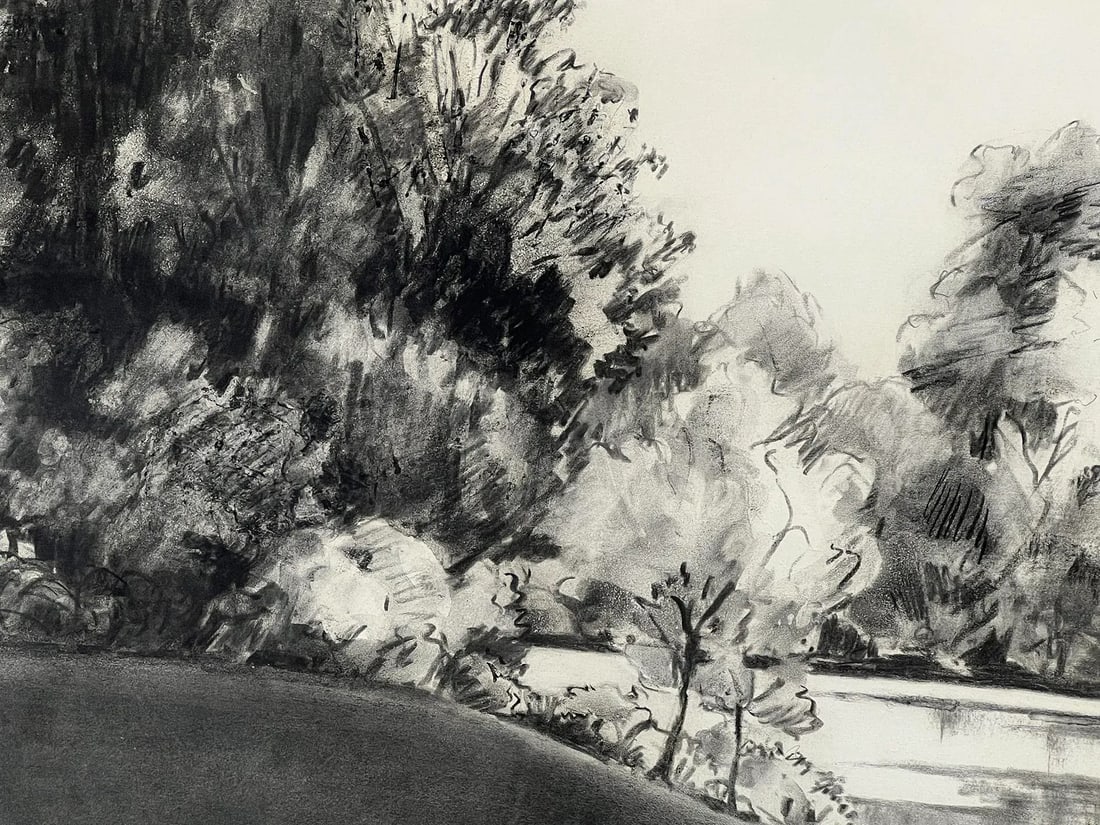 Charcoal on Paper: 'The Edge of the Park' Signed 'Liepe '70' - 6