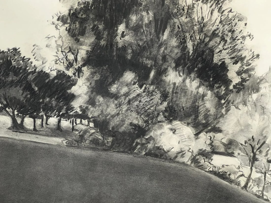 Charcoal on Paper: 'The Edge of the Park' Signed 'Liepe '70' - 7