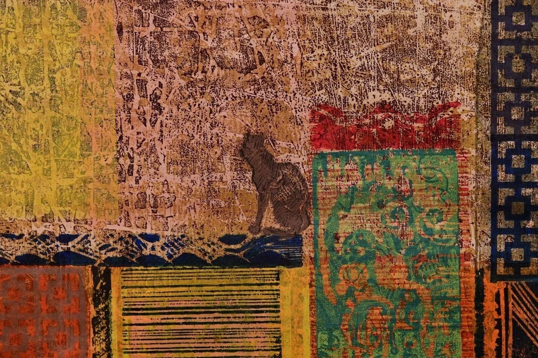 Mid 20th Century Viggo Holm Madsen Original Abstract Signed Multi-Media Woodcut Etching - 11
