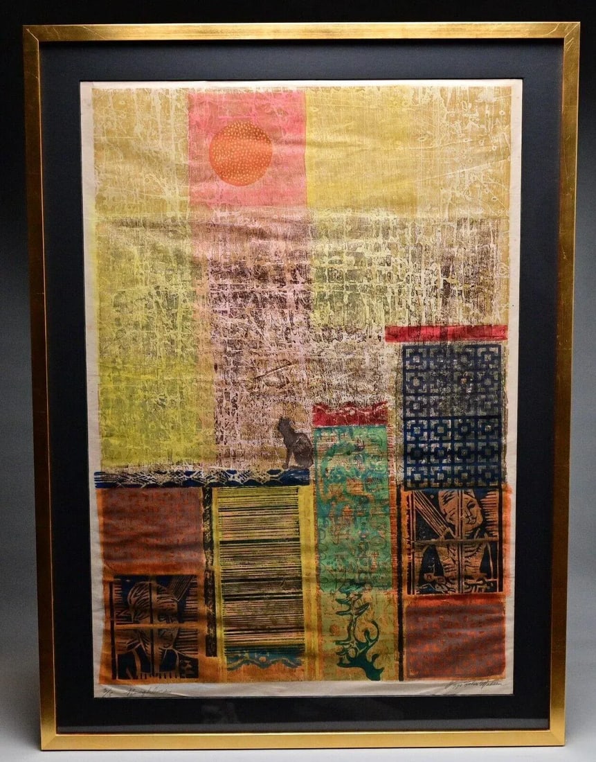 Mid 20th Century Viggo Holm Madsen Original Abstract Signed Multi-Media Woodcut Etching - 12