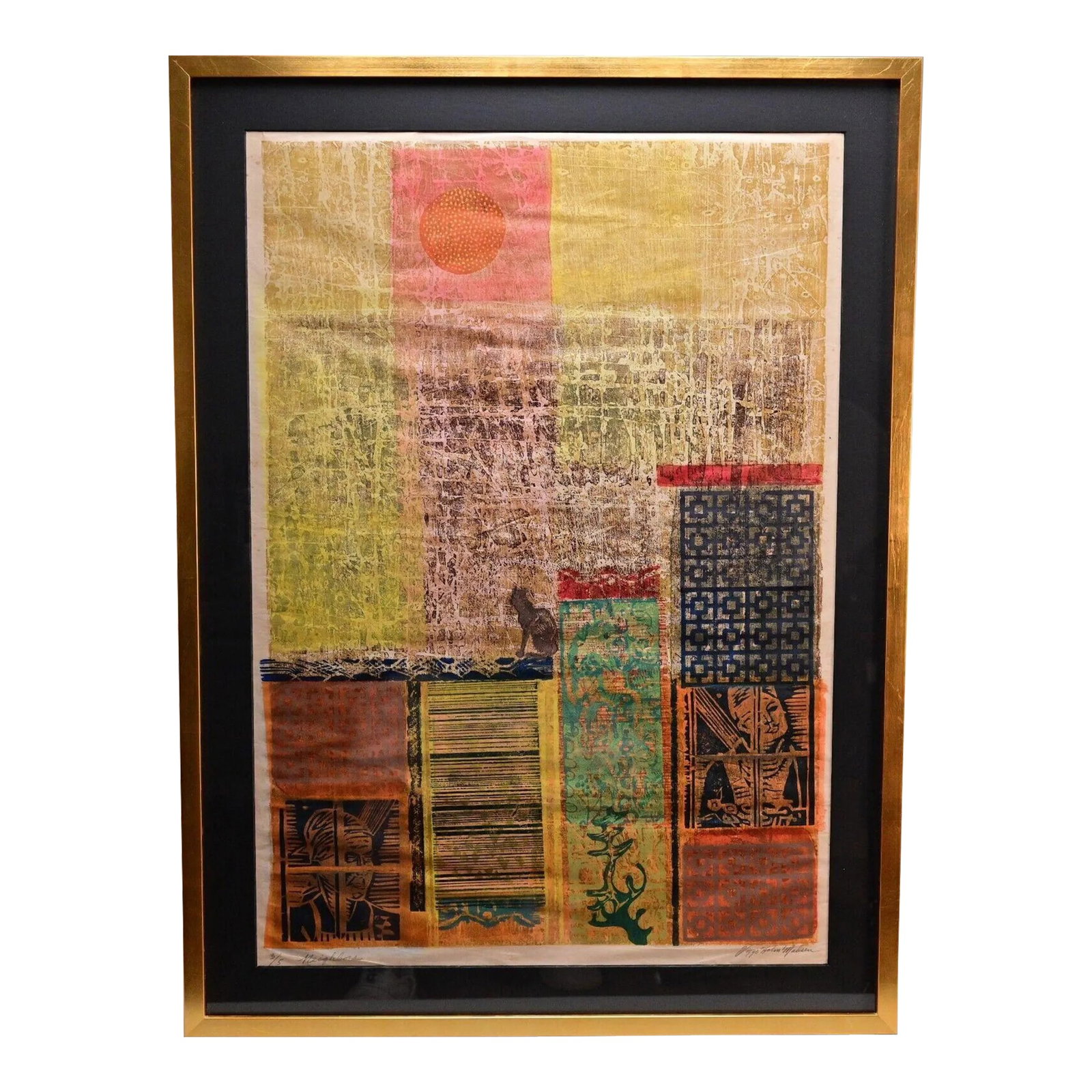 Mid 20th Century Viggo Holm Madsen Original Abstract Signed Multi-Media Woodcut Etching (1 of 12)
