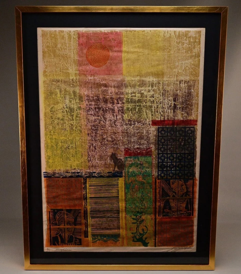 Mid 20th Century Viggo Holm Madsen Original Abstract Signed Multi-Media Woodcut Etching - 2