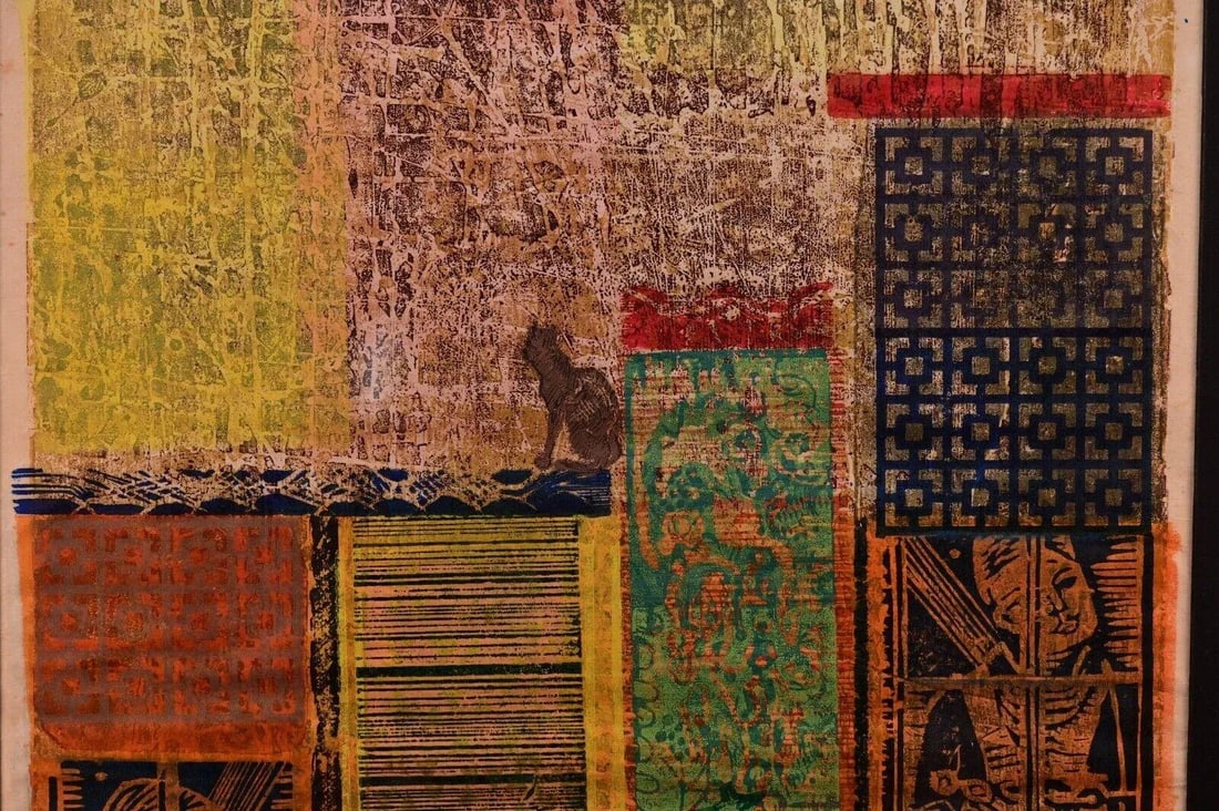 Mid 20th Century Viggo Holm Madsen Original Abstract Signed Multi-Media Woodcut Etching - 4