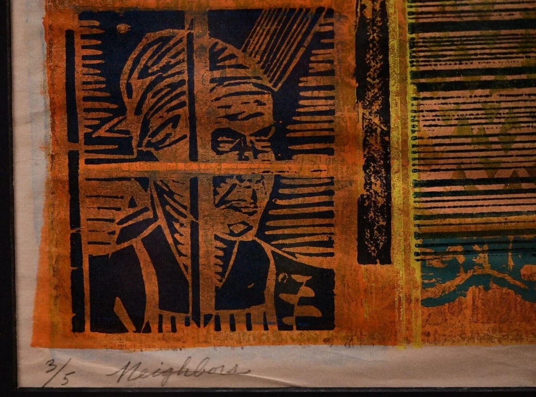 Mid 20th Century Viggo Holm Madsen Original Abstract Signed Multi-Media Woodcut Etching - 7