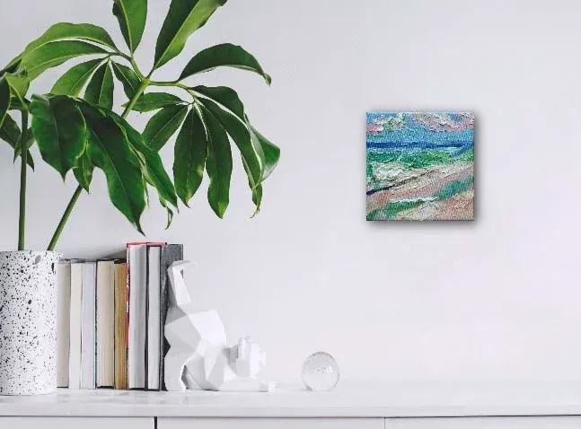 Abstract Beach Oil Painting on Gallery Canvas, Impasto - 4