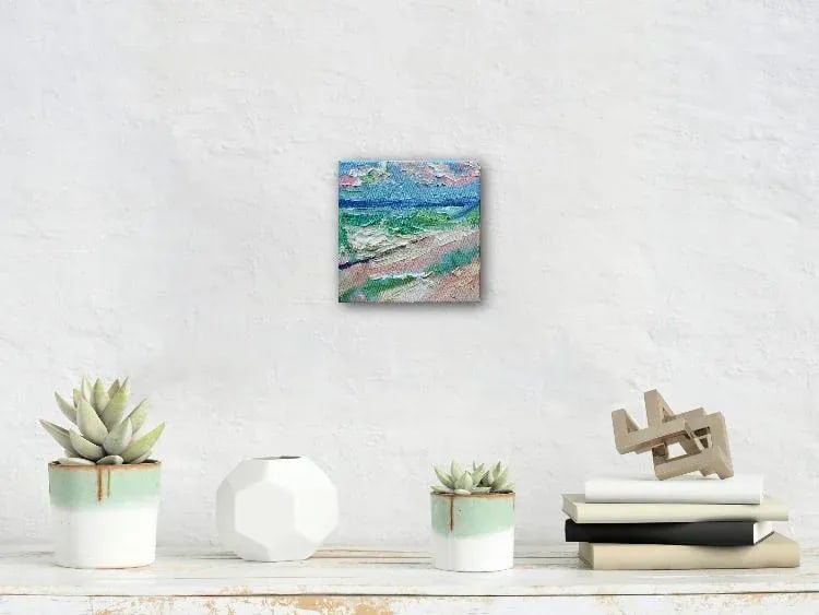 Abstract Beach Oil Painting on Gallery Canvas, Impasto - 5