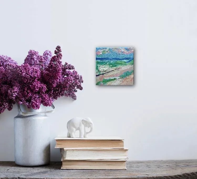 Abstract Beach Oil Painting on Gallery Canvas, Impasto - 6
