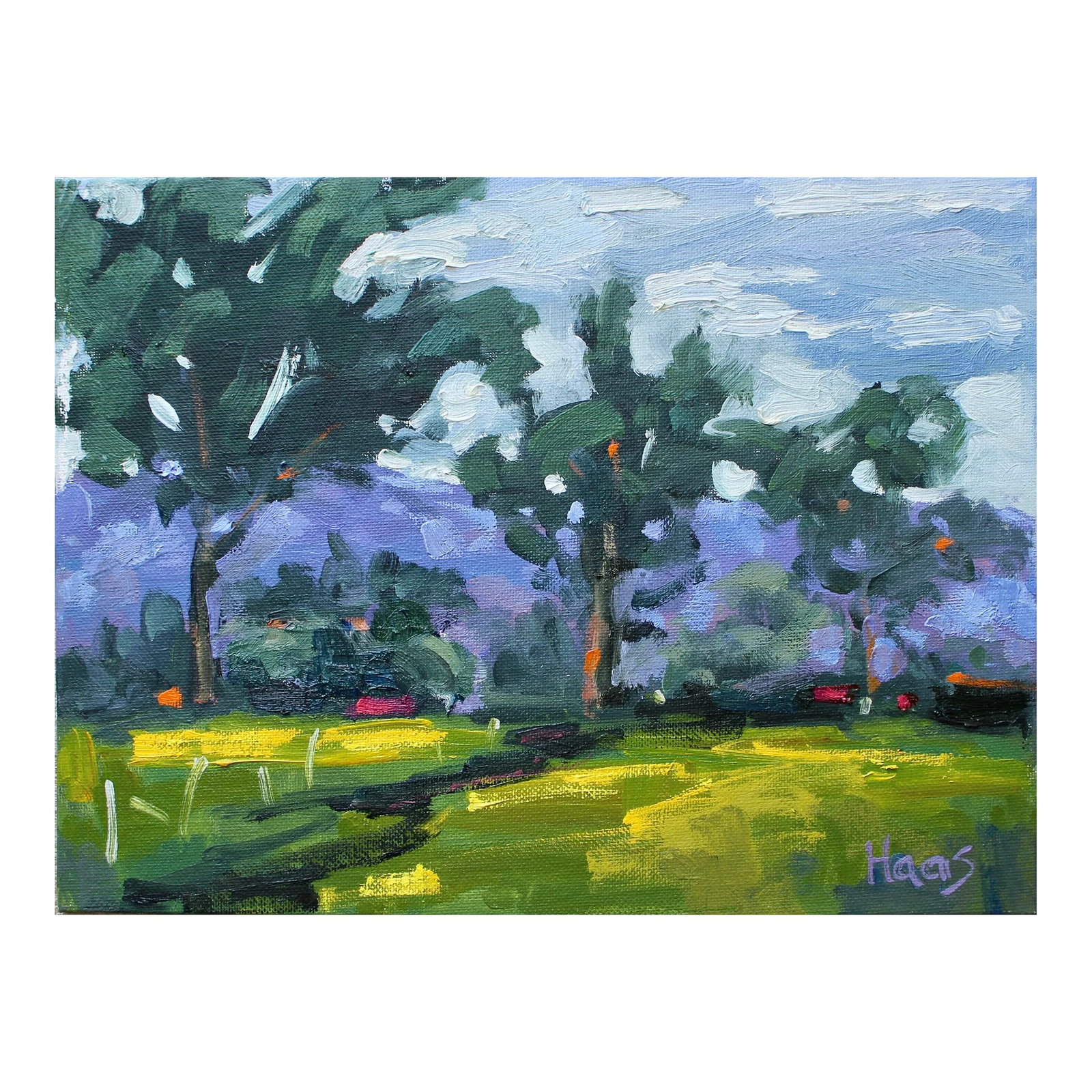 Windswept Day With Mustard Grass Oil Painting: Quiet Places & Landscapes - Windswept Day with Mustard Grass Original oil painting by Lisa Haas, 12 x 9 unframed on canvas panel, signed. The abstract elements of the composition emphasize the raw
