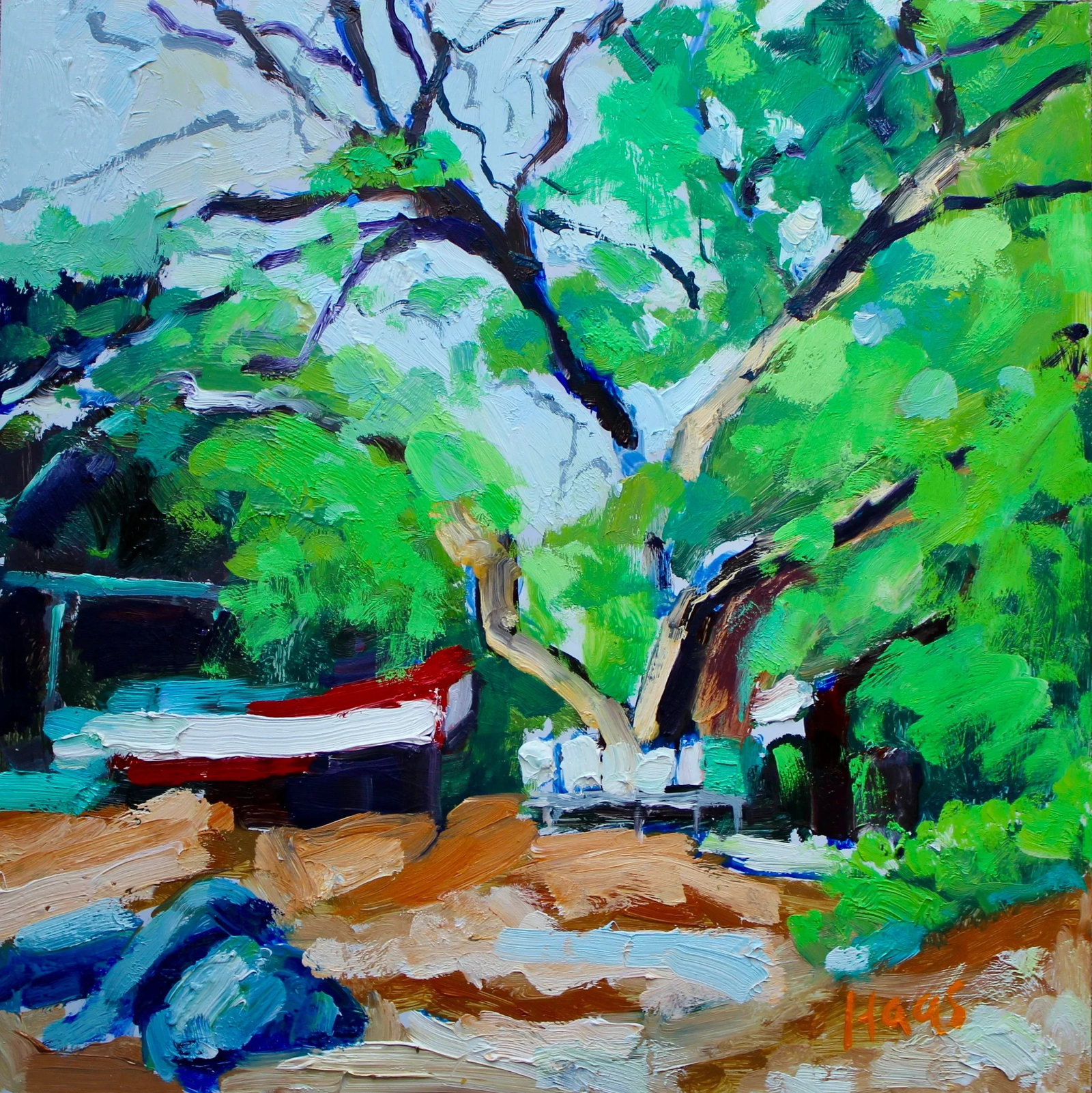 Joe's Boat and the Monkeypod Tree - Oil Impressionist Painting (1 of 7)