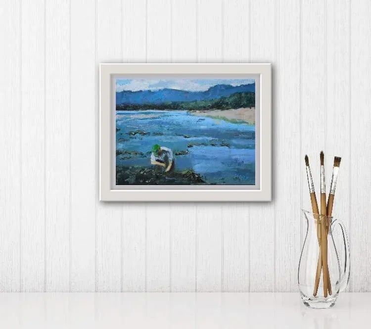 Clam Digger, Dillon Beach, Contemporary Original Oil Painting - 3