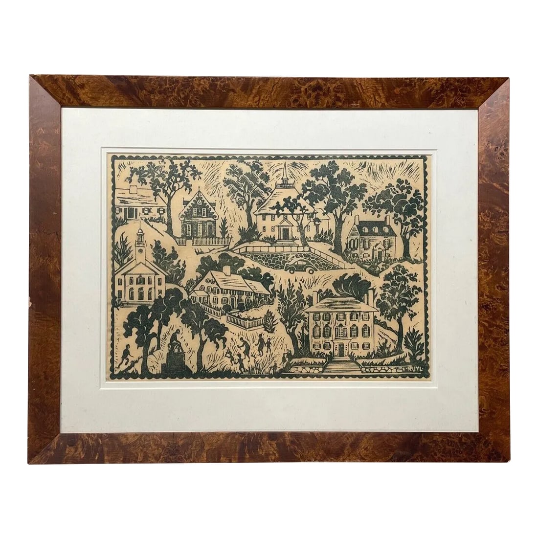 Scarce Beatrice Baxter Ruyl C1950s Hingham Town Massachusetts Woodcut Print (1 of 12)
