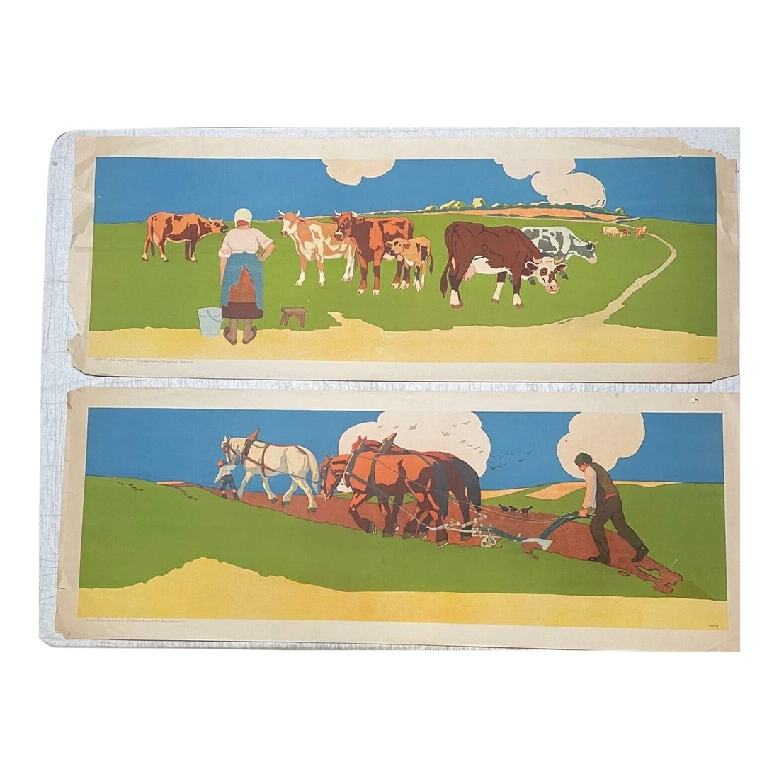 Original Antique Roger Chapelet Horses & Cows Farming Fernand Nathan Lithographs: original pair of art nouveau roger chapelet (1903-1995) farming fernand nathan lithographs this is just a great original piece. I was lucky enough to pick up an incredible collection of early 20th