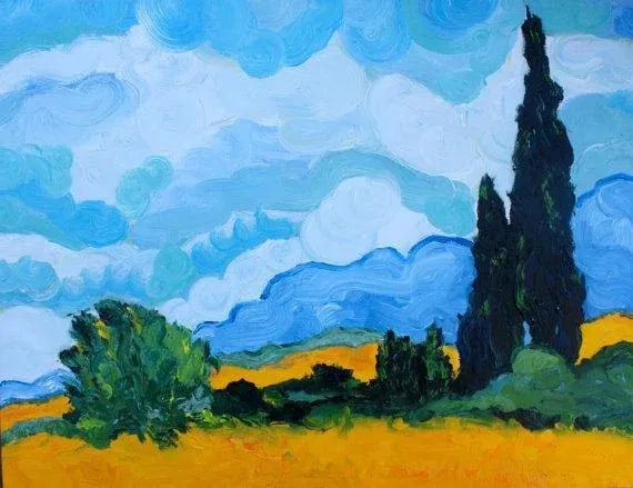 Cypress Trees (After Van Gogh) Oil on Canvas - 7