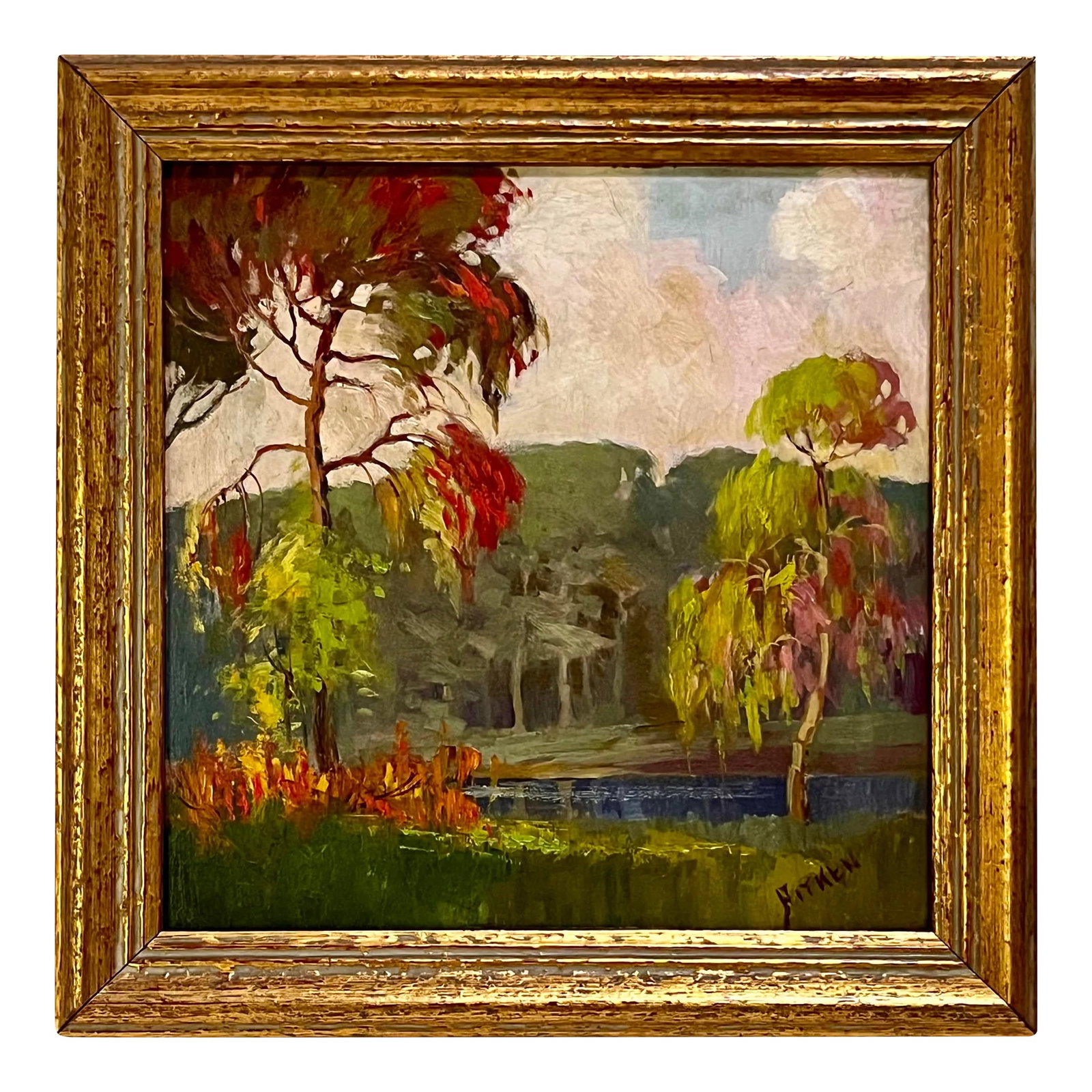 Vintage American Impressionist Oil Painting Wooded Landscape by Harry G. Aitken (1 of 7)