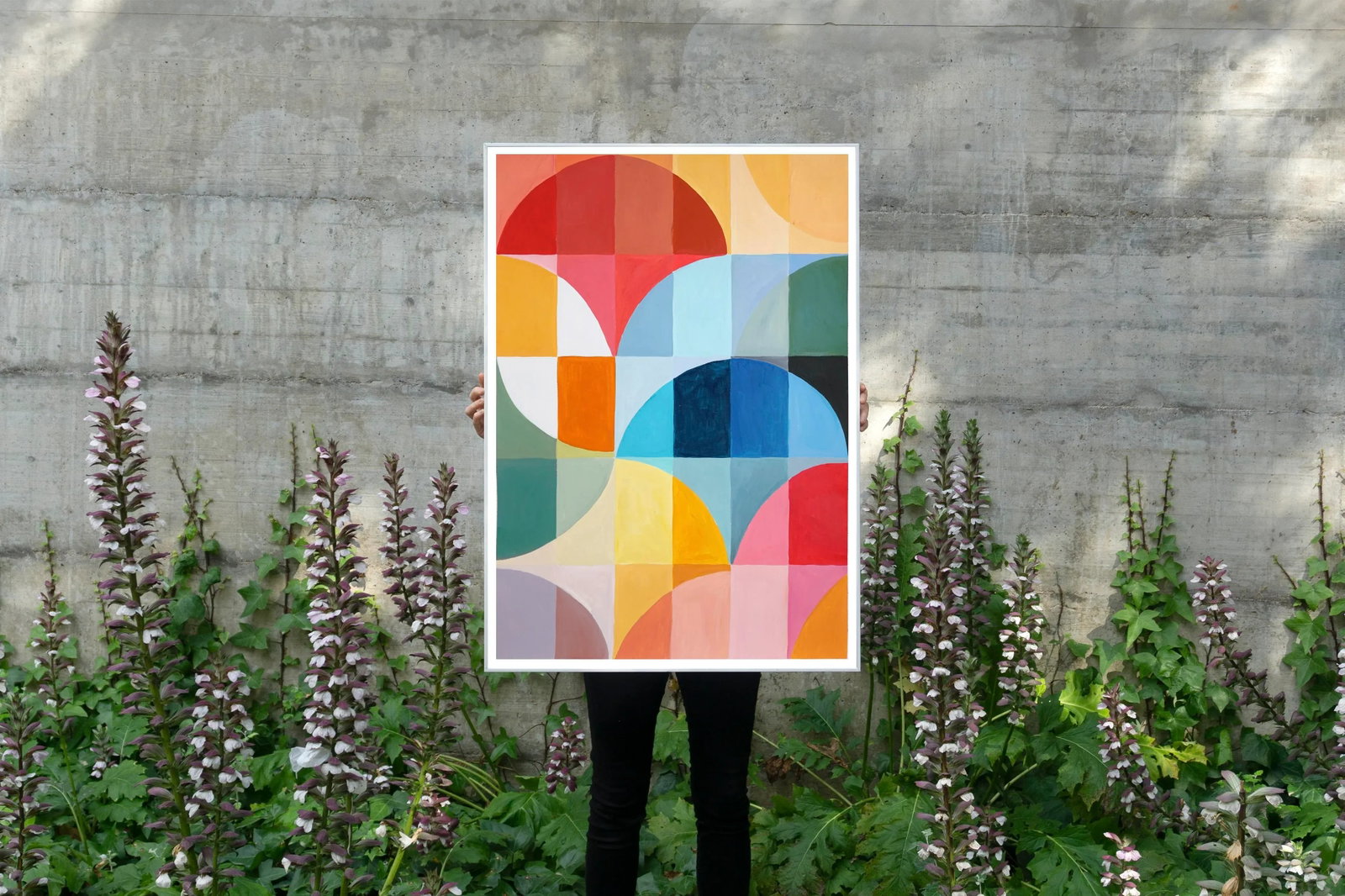 2023, Abstract Geometric Bauhaus Pattern of "Summer Tulips", Acrylic on Watercolor Paper by Natalia - 2