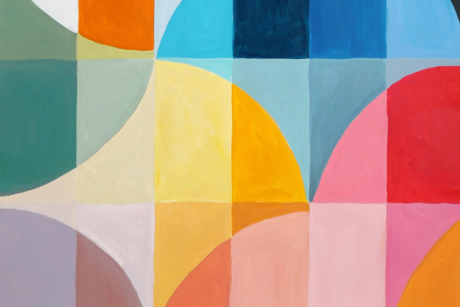 2023, Abstract Geometric Bauhaus Pattern of "Summer Tulips", Acrylic on Watercolor Paper by Natalia - 3