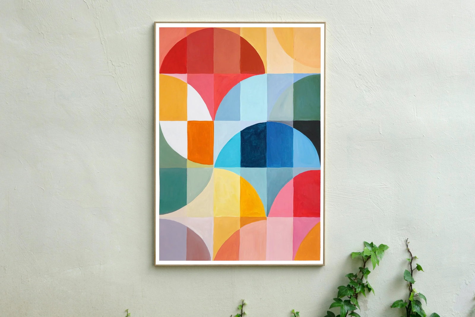 2023, Abstract Geometric Bauhaus Pattern of "Summer Tulips", Acrylic on Watercolor Paper by Natalia - 4