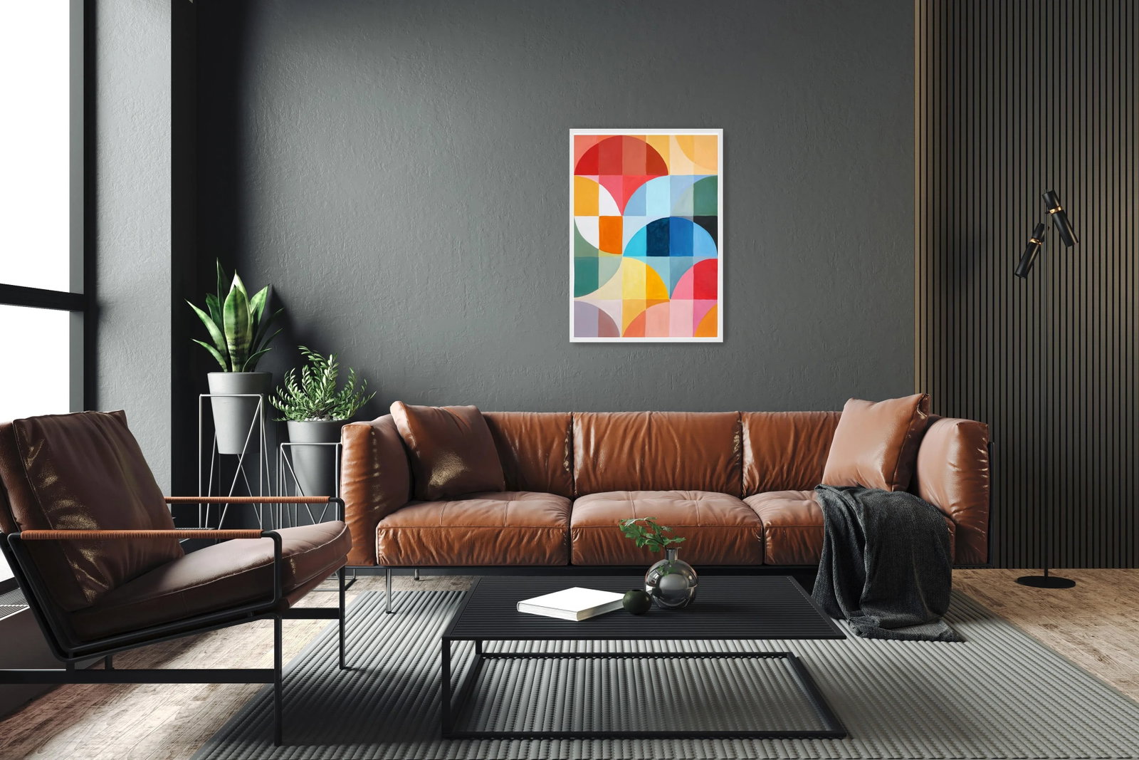 2023, Abstract Geometric Bauhaus Pattern of "Summer Tulips", Acrylic on Watercolor Paper by Natalia - 5